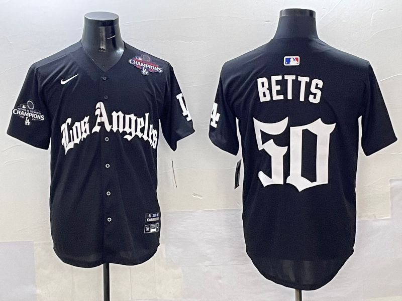 Men Los Angeles Dodgers 50 Betts Black Five generations Joint Name 2025 Nike MLB Jersey style 39